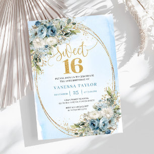 Moderne Stofblauwe Bloemengoud Sweet Sixteen Uitno Kaart
