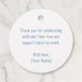 Moderne Stofblauwe Bloemige Boho Bruidsdouche Bedankjes Labels (Achterkant)