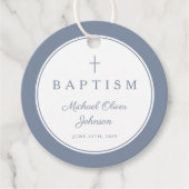 Moderne Stofblauwe Dankjewel Doop Bedankjes Labels (Voorkant)