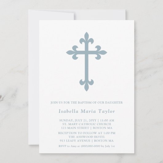 Moderne Stofblauwe Doopkruis Kaart (Voorkant)