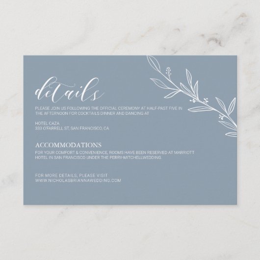 Moderne Stofblauwe Elegante Trouw Minimalistische  Informatiekaartje (Voorkant)