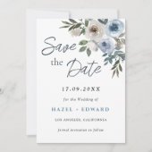 Moderne Stofblauwe Foto Huwelijk Opslaan De Datum  Save The Date (Voorkant)