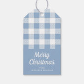 Moderne Stofblauwe Geruite Prettig Kerstfeest Cadeaulabel (Voorkant)