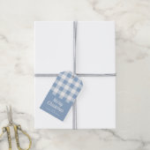 Moderne Stofblauwe Geruite Prettig Kerstfeest Cadeaulabel (Met Touw)