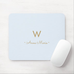 Moderne Stofblauwe Gouden Script Monogram Muismat