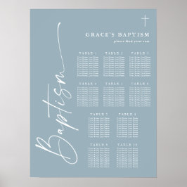 Moderne Stofblauwe Jongens Doop Zitplaatskaart Poster