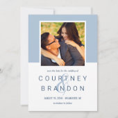 Moderne Stofblauwe Kleurblok Foto Bruiloft Save The Date (Voorkant)