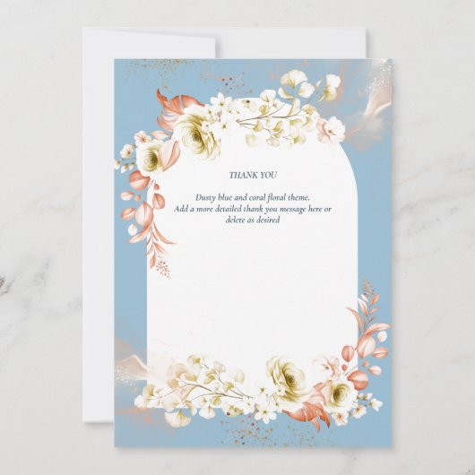 Moderne Stofblauwe Koraal Bloemen Foto Dankjewel Bedankkaart (Achterkant)