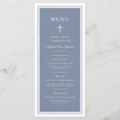 Moderne Stofblauwe Kruis Jongen Eerste Communie Menu (Voorkant)