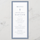 Moderne Stofblauwe Kruis Jongens Doop Menu (Voorkant)