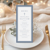 Moderne Stofblauwe Kruis Jongens Doop Menu