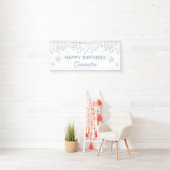 Moderne Stofblauwe Kuststrandfeest Verjaardag Spandoek (Insitu)