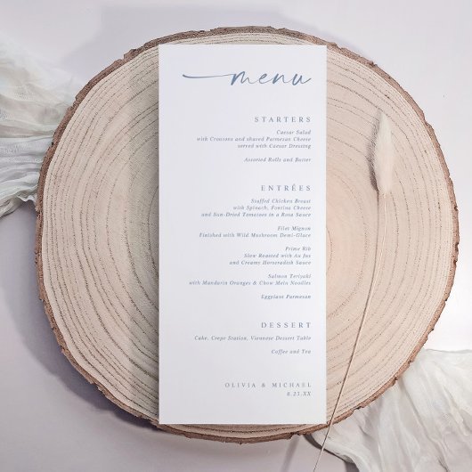 Moderne Stofblauwe Minimalistische Handgeschreven Menu