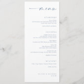 Moderne Stofblauwe Minimalistische Handgeschreven Menu (Voorkant)