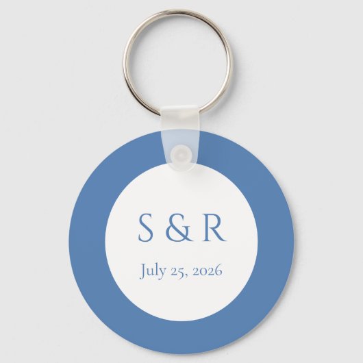 Moderne Stofblauwe Minimalistische Monogram Trouwg Sleutelhanger (Voorkant)