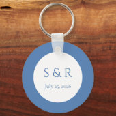Moderne Stofblauwe Minimalistische Monogram Trouwg Sleutelhanger (Voorkant)