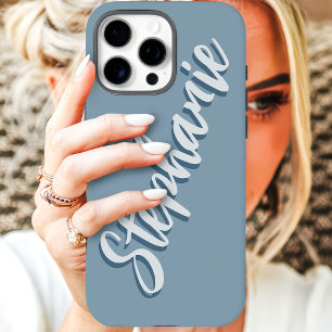 Moderne Stofblauwe Minimalistische Script Naam iPhone 16 Pro Max Hoesje