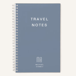 Moderne Stofblauwe Monogram Reis Notitieboek