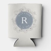 Moderne Stofblauwe Monogram Trouwdag Blikjeskoeler (Voorkant)