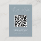 Moderne Stofblauwe QR Code RSVP Informatiekaartje (Voorkant)