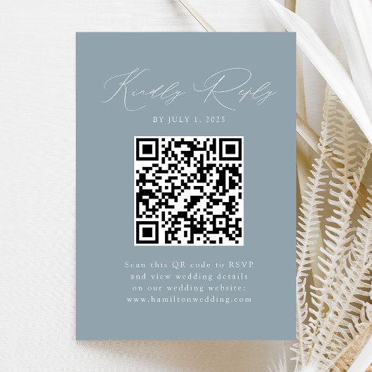 Moderne Stofblauwe QR Code RSVP Informatiekaartje