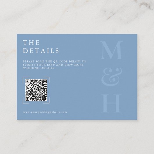 Moderne Stofblauwe QR Code Trouw Online RSVP Kaart (Voorkant)