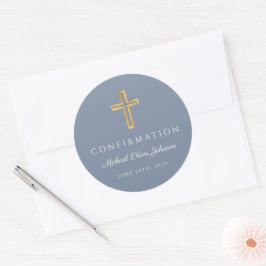 Moderne Stofblauwe Religieuze Kruis Jongensbevesti Ronde Sticker