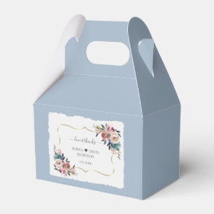 Moderne Stofblauwe Roze Bloemen Gouden Bruiloft  Bedankdoosjes