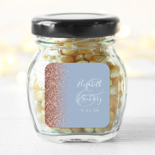 Moderne Stofblauwe Roze Gouden Glitter Bruiloft Vierkante Sticker