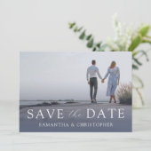 Moderne Stofblauwe Save the Date Huwelijk Feestdagenkaart (Staand voorkant)