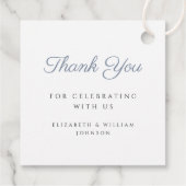 Moderne Stofblauwe Script Foto Doop  Bedankjes Labels (Achterkant)