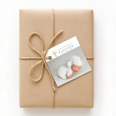 Moderne Stofblauwe Script Foto Doop  Bedankjes Labels