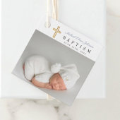 Moderne Stofblauwe Script Foto Doop  Bedankjes Labels