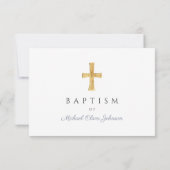 Moderne Stofblauwe Script Kruis Jongens Doop RSVP Kaartje (Achterkant)