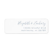 Moderne Stofblauwe Script Trouw Retouradres Etiket (Voorkant)
