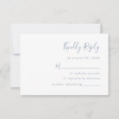 Moderne Stofblauwe Scriptie Bruiloft RSVP Kaartje (Voorkant)