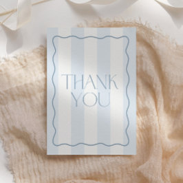 Moderne Stofblauwe Streep Oh Jongen Baby Shower Bedankkaart