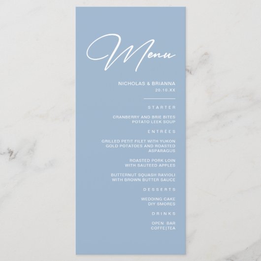 Moderne Stofblauwe Trouw  Menu (Voorkant)