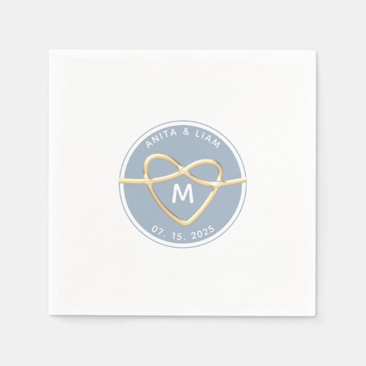 Moderne Stofblauwe Trouw Monogram Servetten (Voorkant)