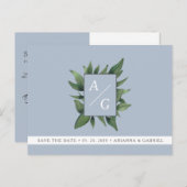 Moderne Stofblauwe Trouw Save The Date Aankondigingskaart (Voorkant / Achterkant)