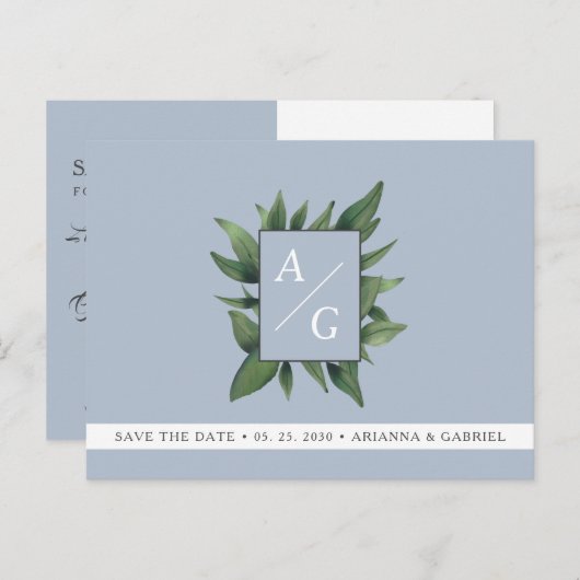 Moderne Stofblauwe Trouw Save The Date Aankondigingskaart (Voorkant / Achterkant)