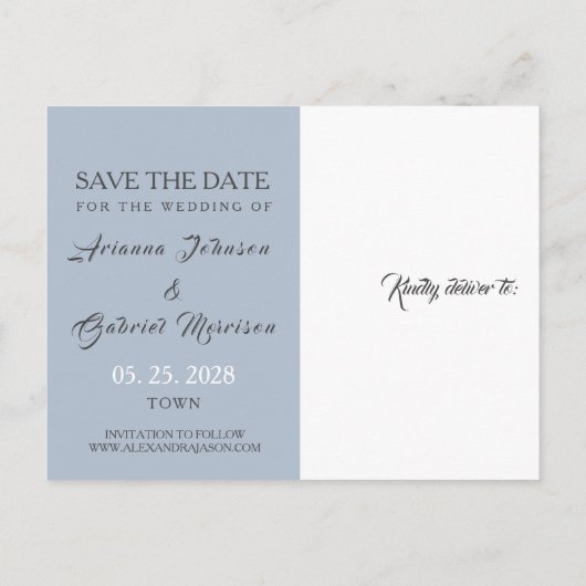 Moderne Stofblauwe Trouw Save The Date Aankondigingskaart (Achterkant)