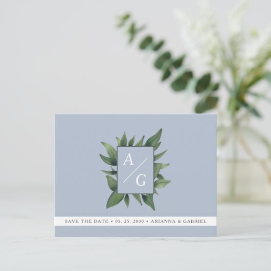 Moderne Stofblauwe Trouw Save The Date Aankondigingskaart (Staand voorkant)