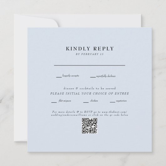 Moderne Stofblauwe Vierkante Trouw QR Code RSVP (Voorkant)