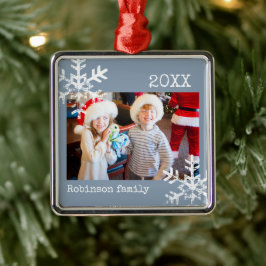 Moderne Stofblauwe Winter Sneeuwvlok Aangepaste Fo Metalen Ornament