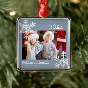 Moderne Stofblauwe Winter Sneeuwvlok Aangepaste Fo Metalen Ornament
