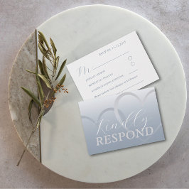 Moderne Stofblauwe & Witte Hart RSVP Trouwkaart Kaartje