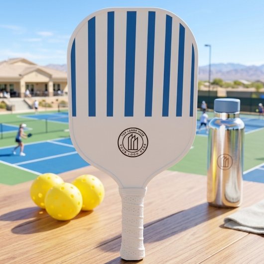 Moderne Stofblauwe & Witte Streep Gepersonaliseerd Pickleball Paddle