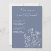 Moderne Stofblauwe & Witte Vlinder Bruiloft Kaart (Voorkant)