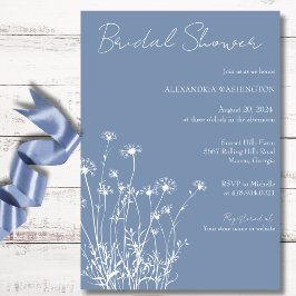 Moderne Stofblauwe & Witte Wilde Bloem Bruidsdouch Kaart